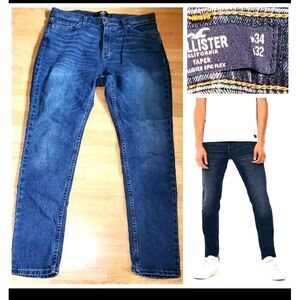 Hollister men's taper epic flex dark‎ wash Demin Jeans Pants size 34 33x30 Work
